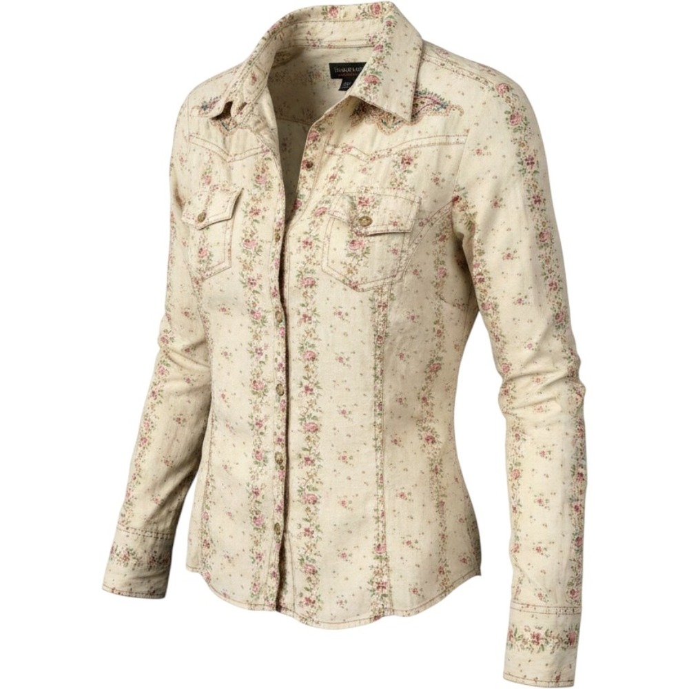 VTG Y2K FANG Floral Western Button Up Top Cream Pink Paisley Embroidered Boho L